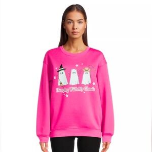 Wound Up Womens Long Sleeve Crewneck Sweatshirt Halloween Hanging With My Ghouls